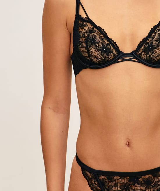 Floral lace balconette bra;
