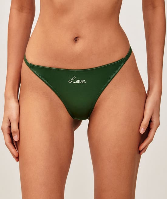 Microfiber and lace thong;