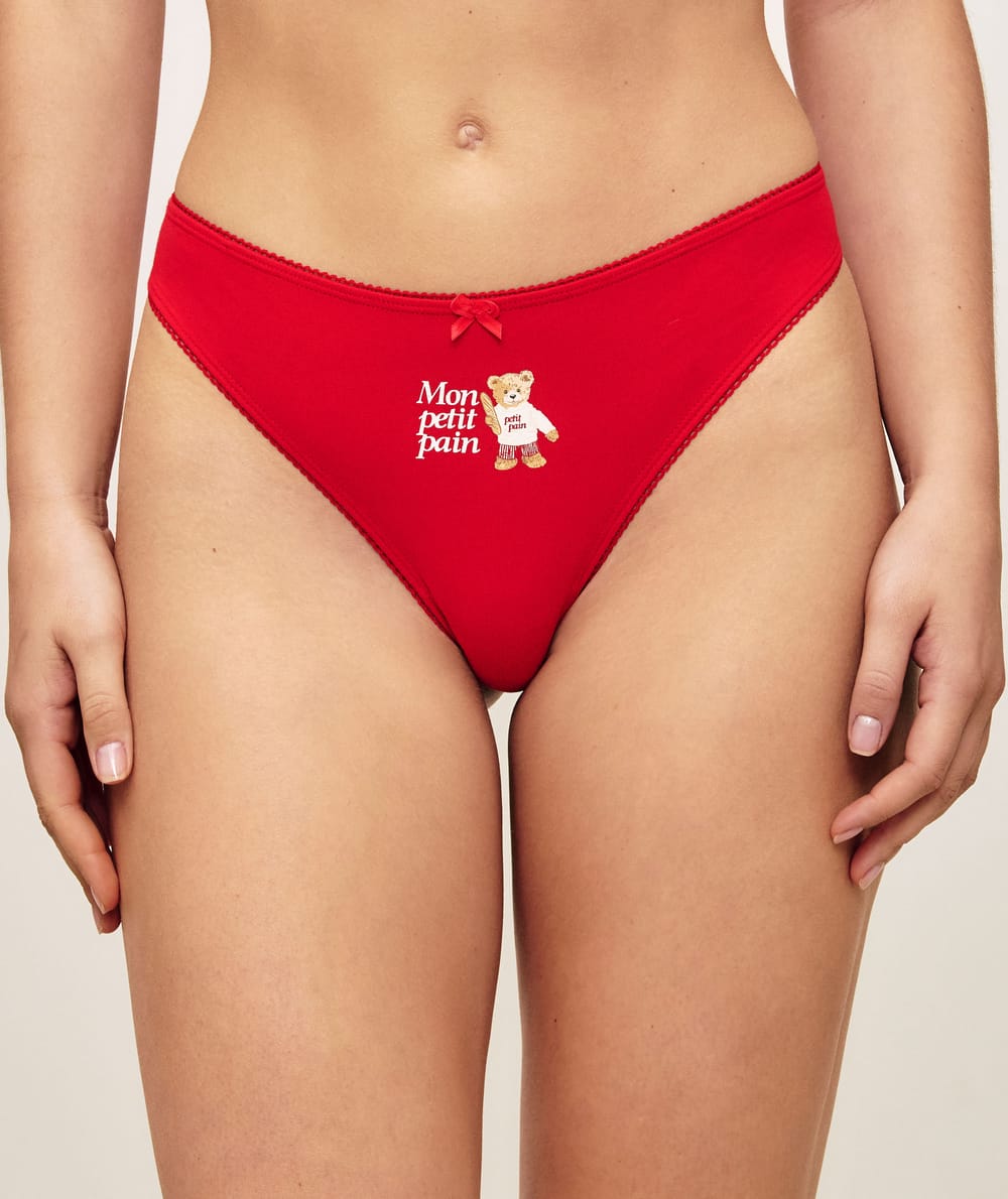 Cotton thong with teddy bear pattern "My little bun;