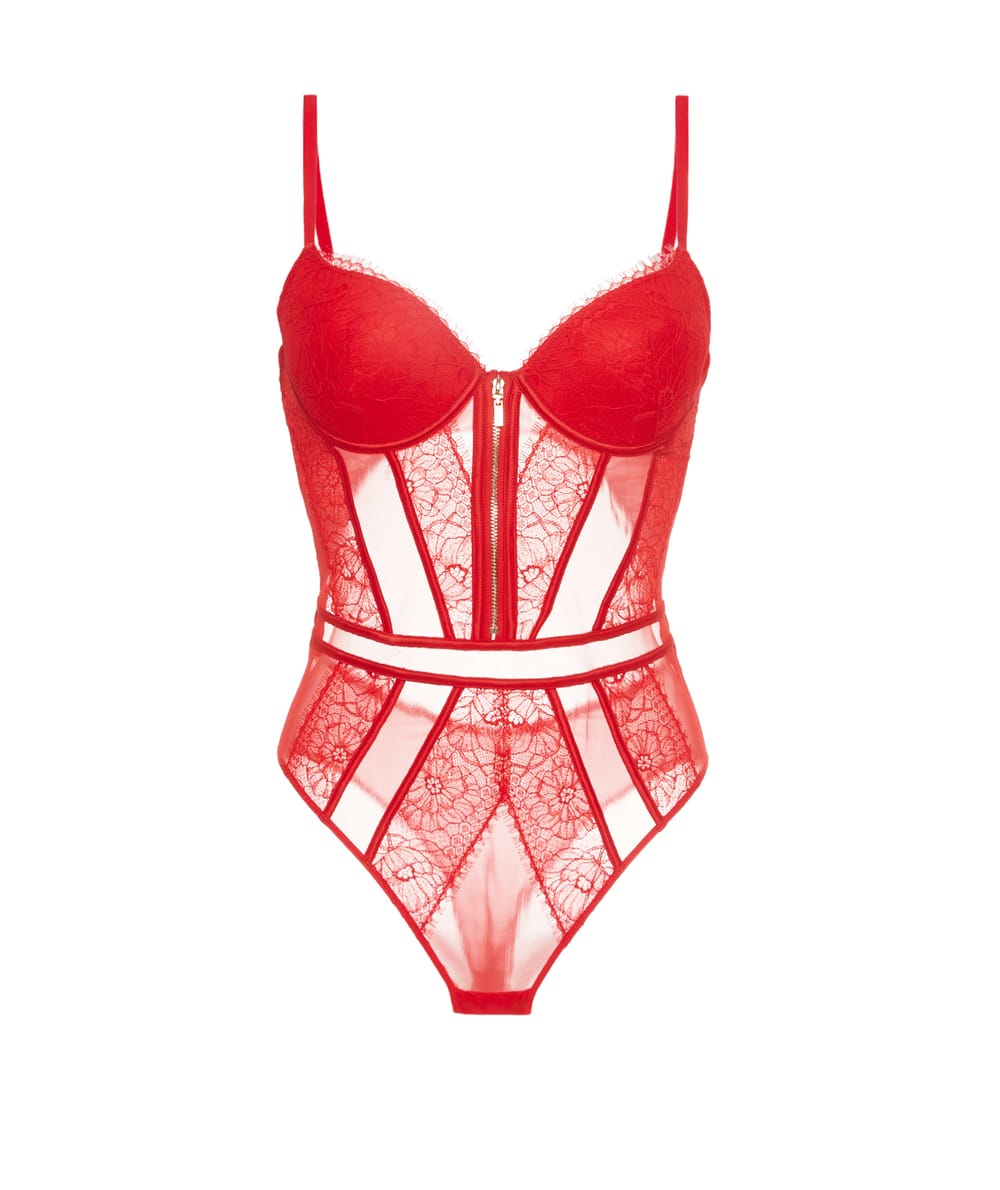 Lace push-up bodysuit;