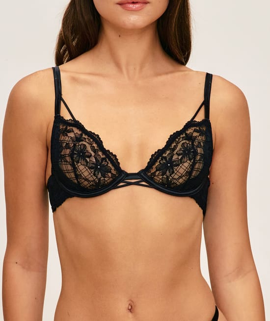 Floral lace balconette bra;
