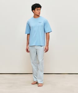 Pantalon en popeline de coton &agrave; rayures;