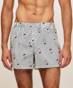 Striped cotton boxer shorts with bear patterns;