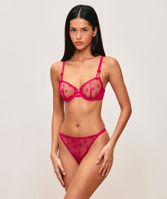 Soutien-gorge corbeille en tulle broderies cerises;