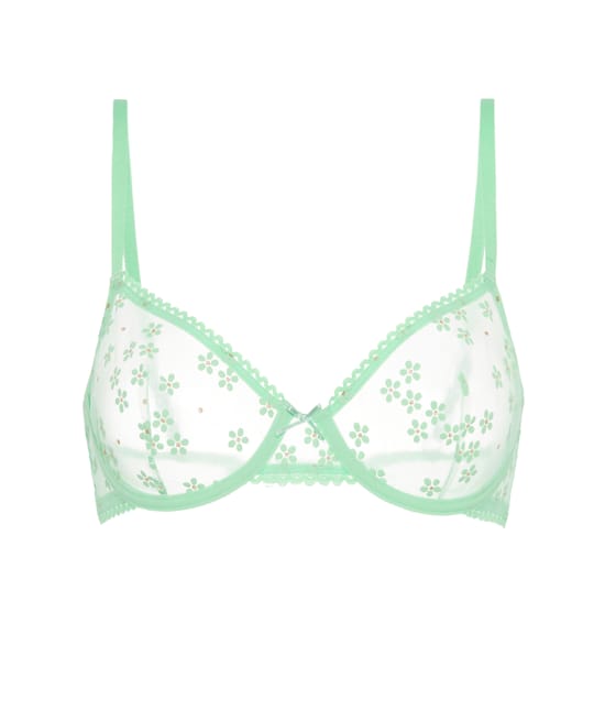Balconette bra in tulle with embroidery;