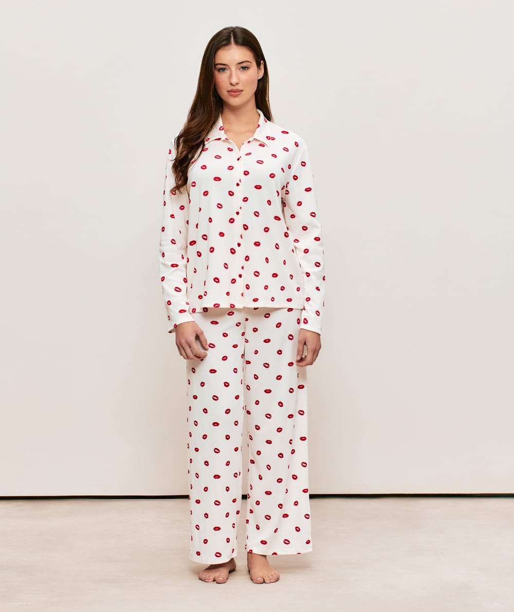 Ribbed jersey shirt with lip print;