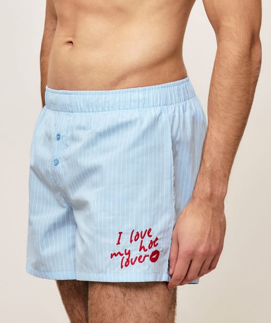 Cotton striped boxer shorts with embroidery;