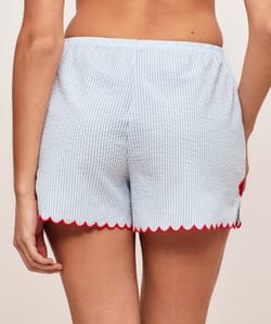 Short en coton &agrave; rayures motifs bouches;