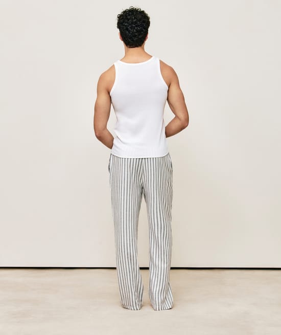 Striped flannel trousers;