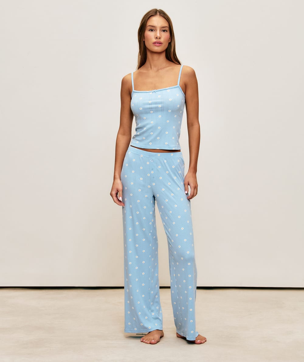 Sleeve pants in ribbed jersey with floral patterns;