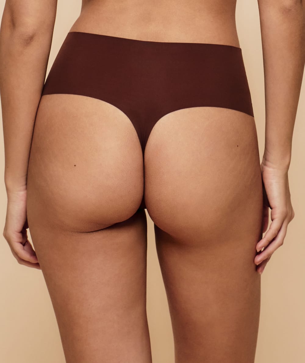 High-waisted seamless microfibre thong;