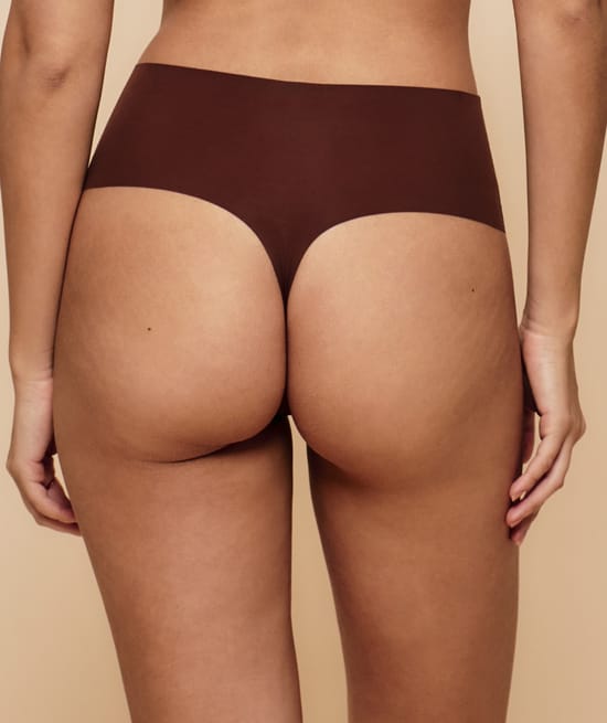 High-waisted seamless microfibre thong;