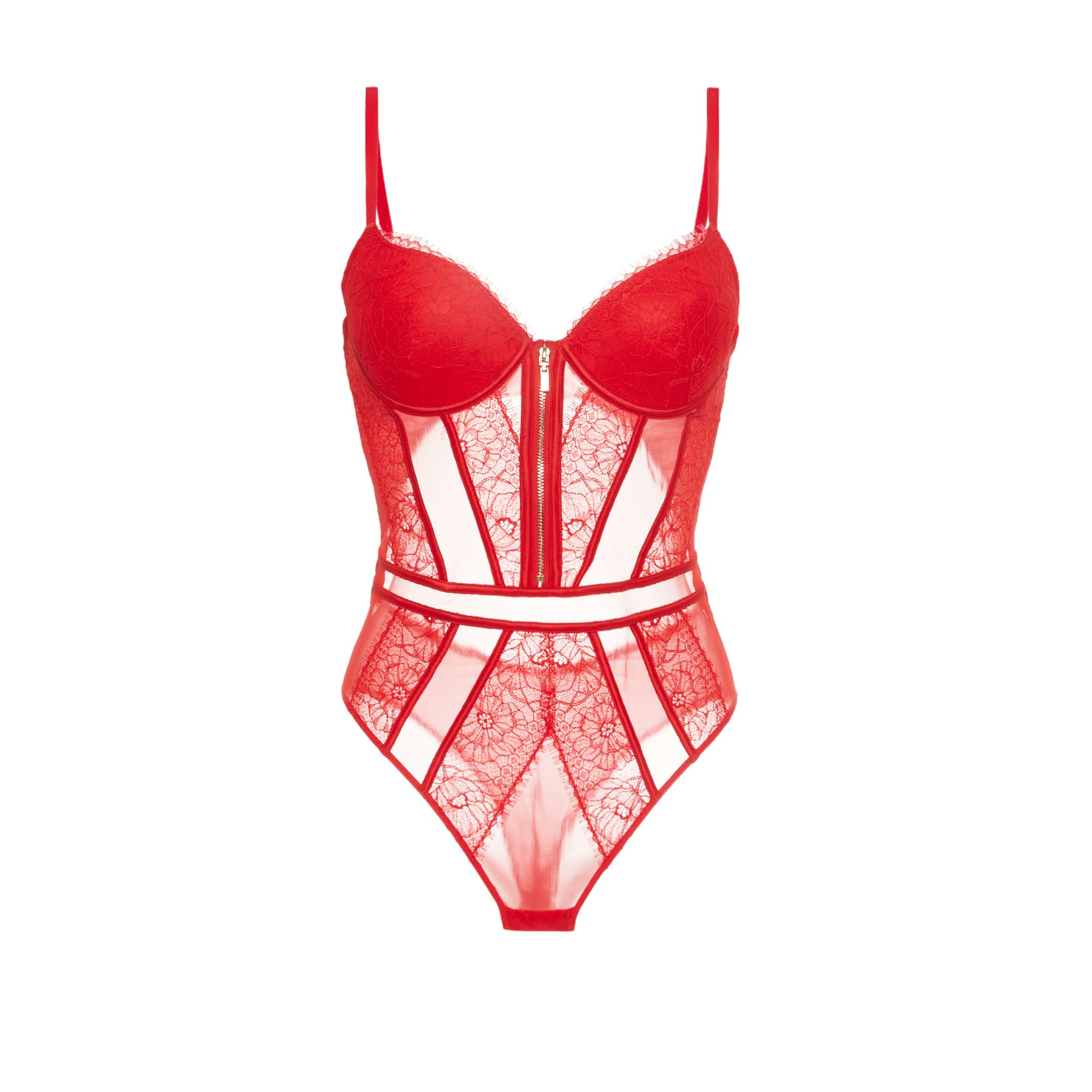 Lace push-up bodysuit - red - Undiz