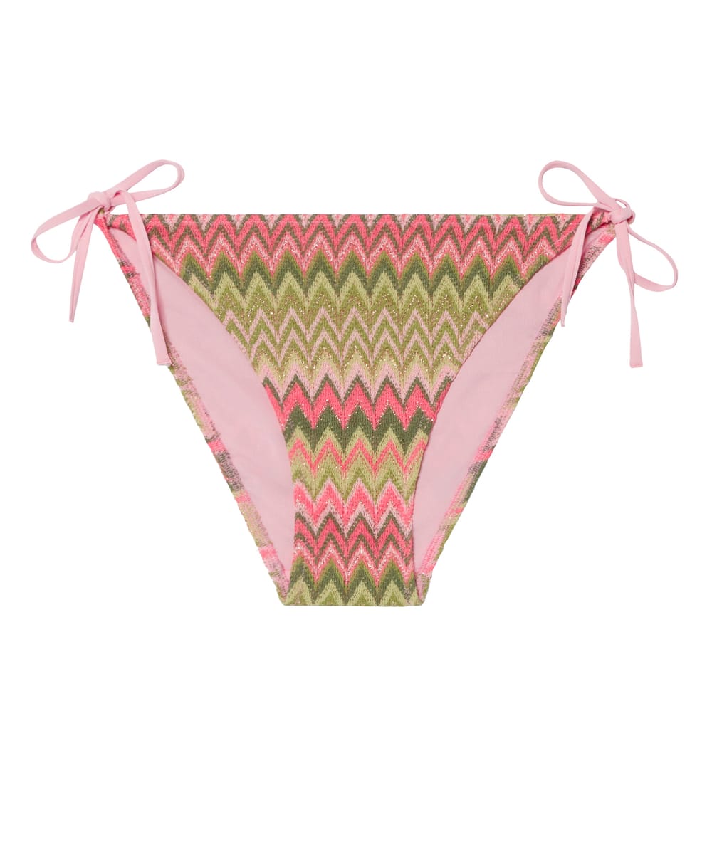 Bottom of swimsuit with zigzag pattern;