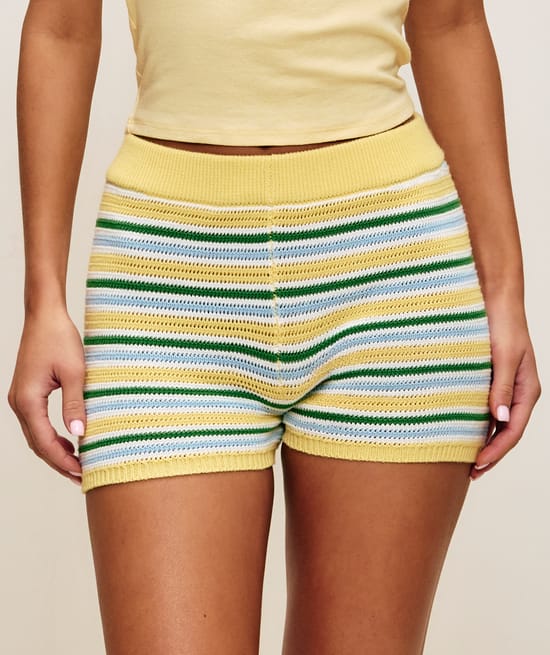 Striped crochet shorts;
