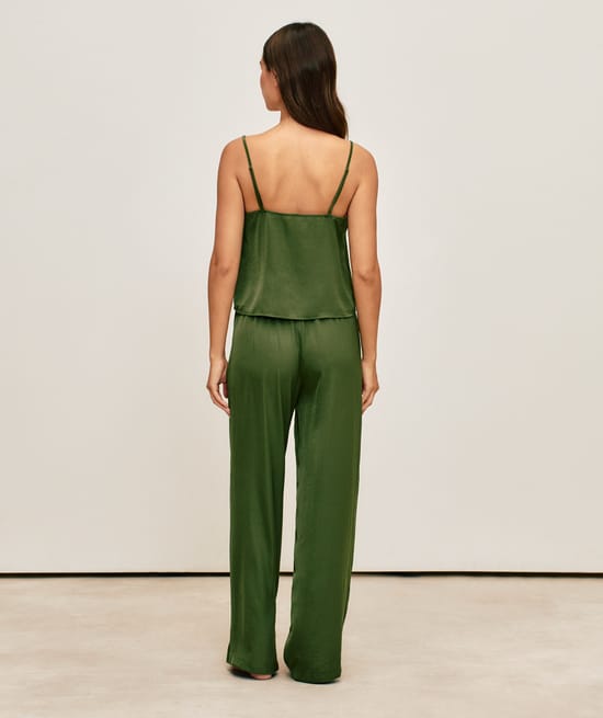 Satin pants;