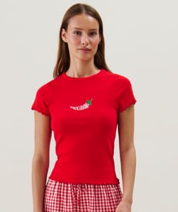Crop top T-shirt met chilipeper motief;