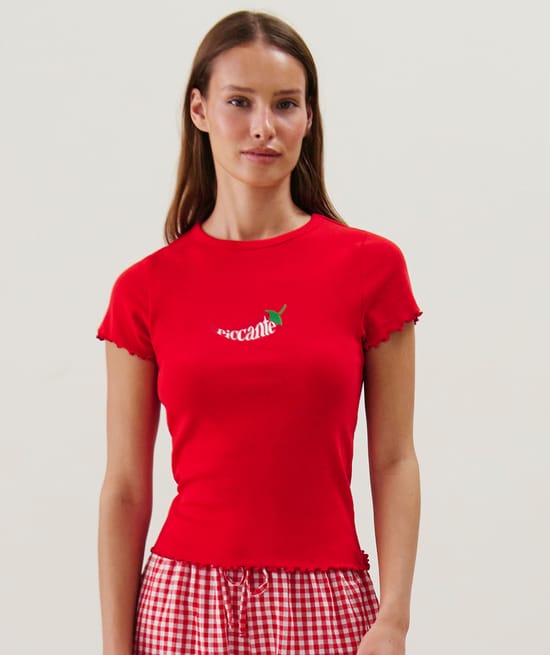 T-shirt crop top motif piment;