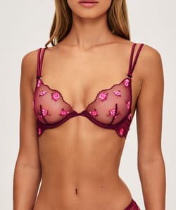 Embroidered mesh balconette bra;