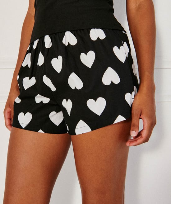 Short en coton imprimé coeurs;