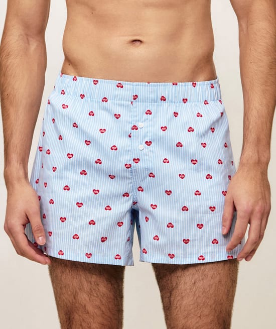Cotton boxer shorts with stripes and hearts;