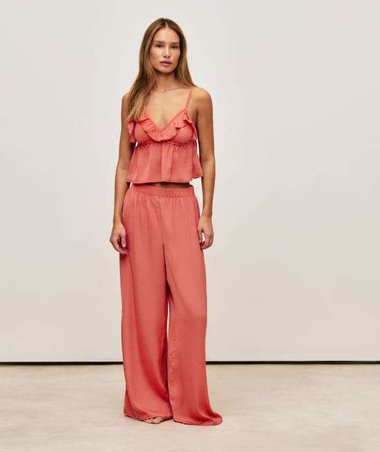 Wide satin pants;