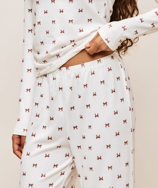 Pantalon en maille thermique motifs n&oelig;uds;