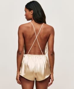 Combishort en satin et tulle avec broderies;