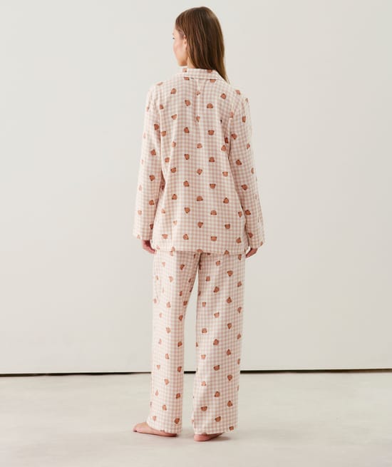 Flannel shirt with teddy bear pattern;