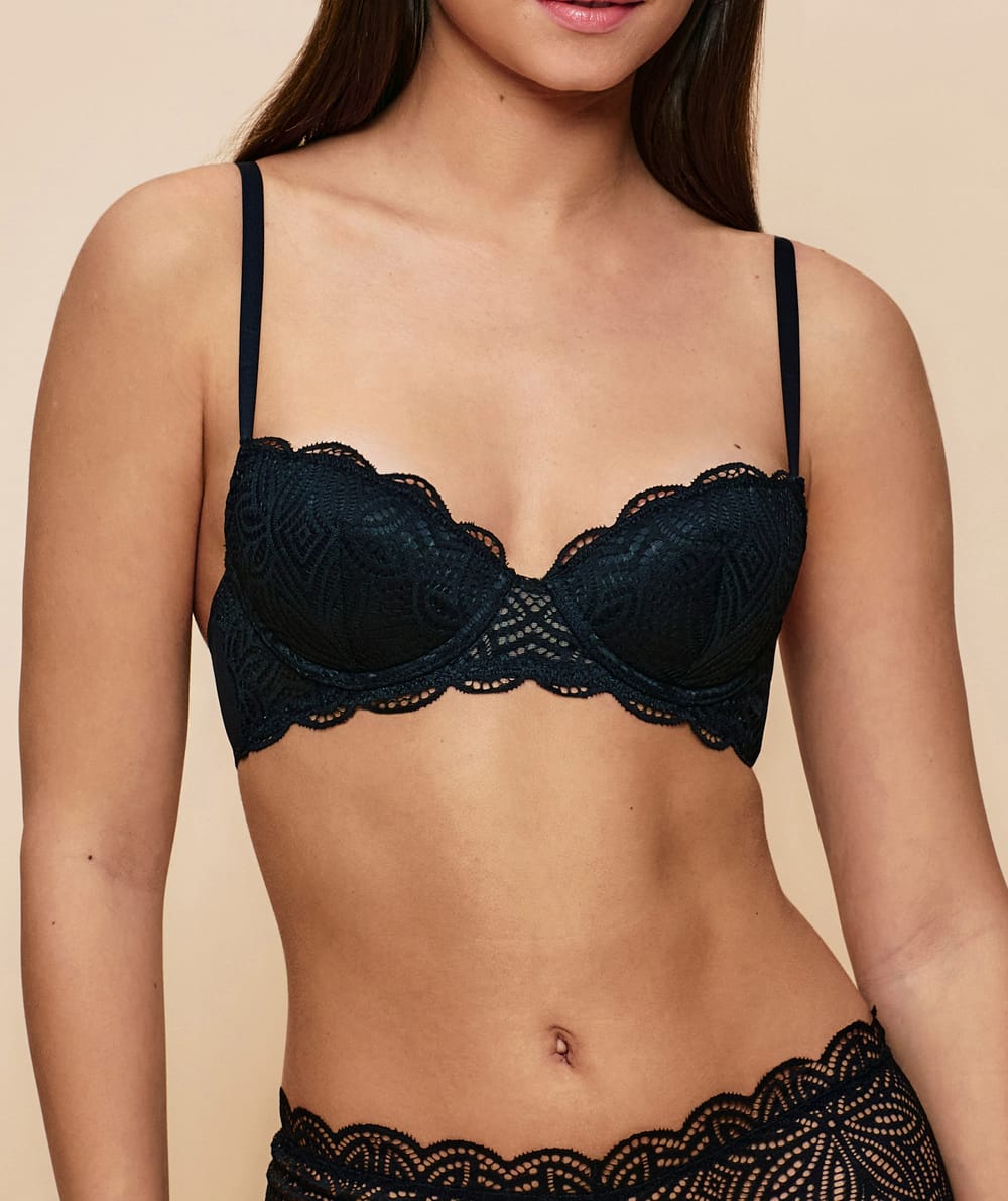 Lace bra with slim cups ;