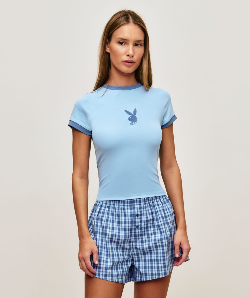 Pantalones cortos de algod&oacute;n con bordado de Playboy;