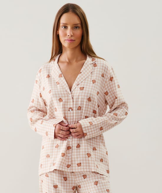 Flannel shirt with teddy bear pattern;