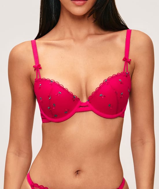Cherry print padded bra;