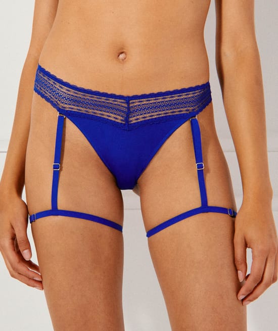 Lace thong with suspender belt;