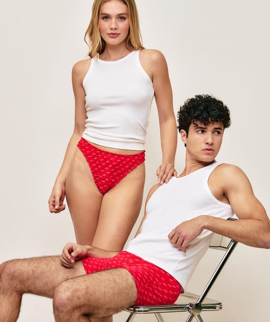 Cotton ruched thong with heart pattern;