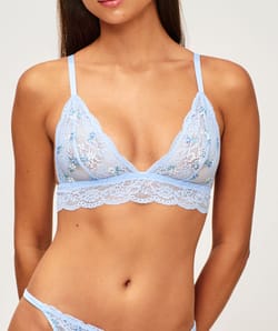Soutien-gorge triangle en dentelle et broderie florale;