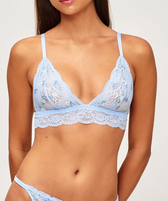 Soutien-gorge triangle en dentelle et broderie florale;