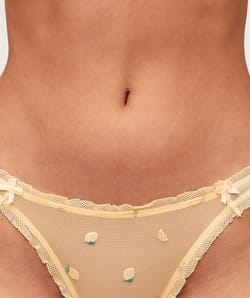 Tulle thong with lemon embroidery;