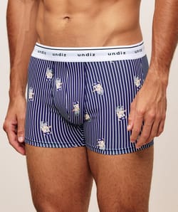Striped cotton boxers with bear pattern;
