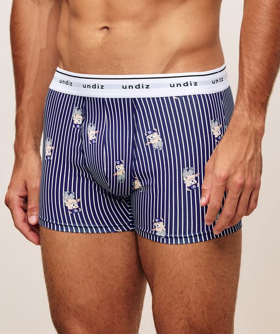 Striped cotton boxers with bear pattern;