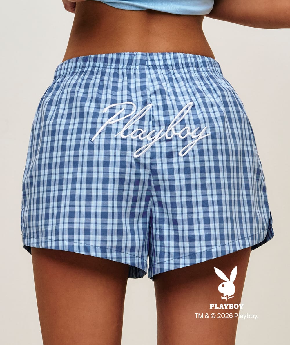 Pantalones cortos de algod&oacute;n con bordado de Playboy;