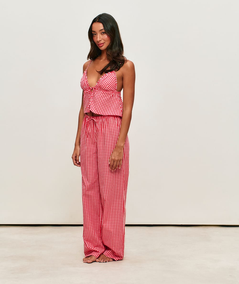 Cotton poplin pants with a gingham pattern;