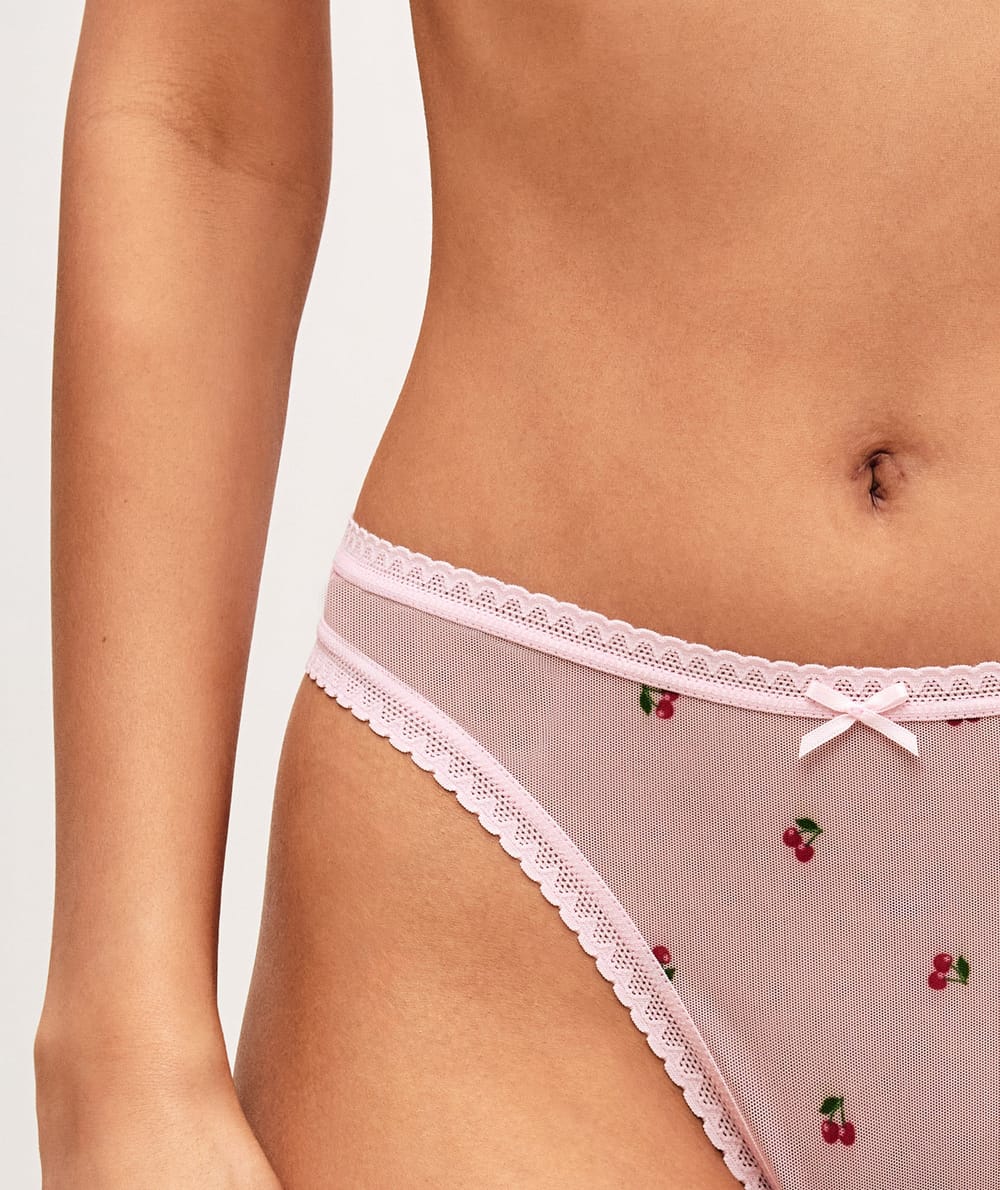 Tanga en mesh imprim&eacute; vichy et c&oelig;urs;