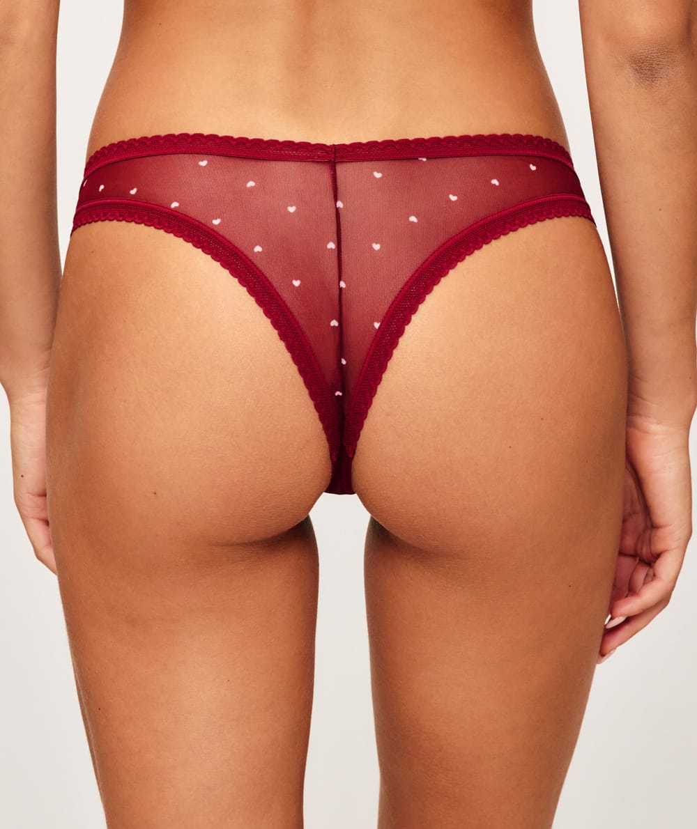 Heart printed mesh thong;