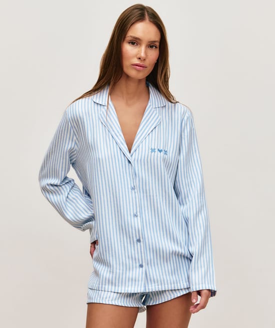 Striped flannel shorts;