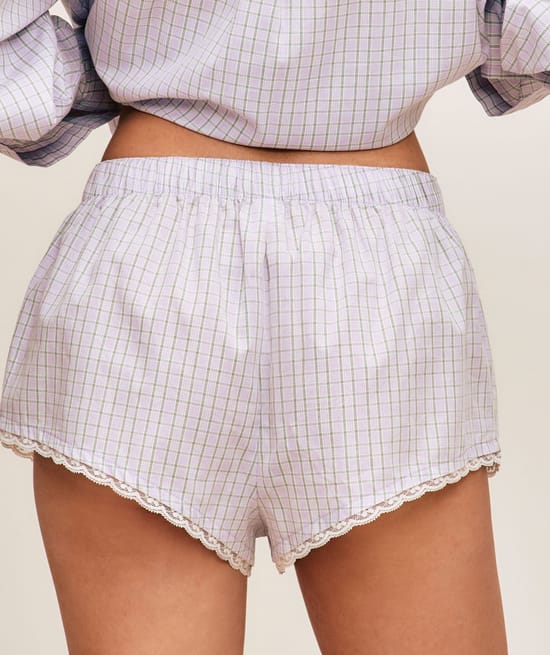 Short &agrave; carreaux en coton;