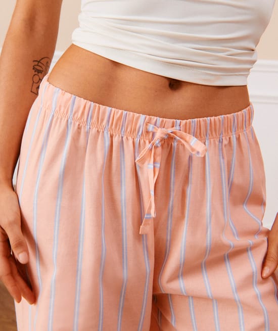 Striped cotton voile trousers ;