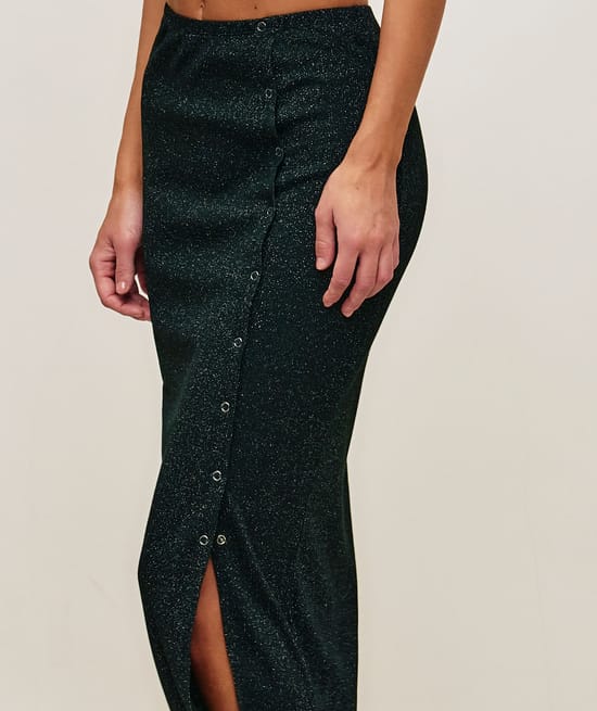 Sparkly long skirt with slit;