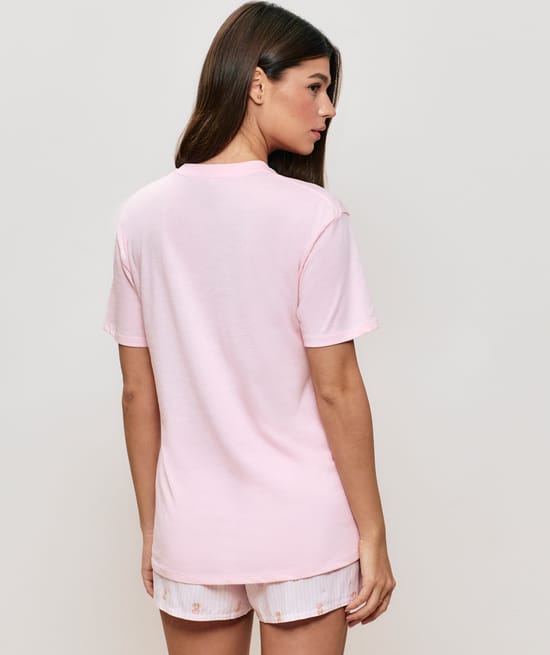 Striped shorts with teddy bear pattern;