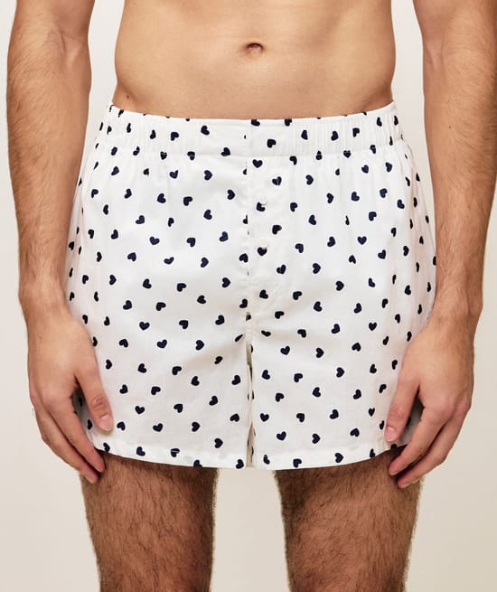 Cotton boxer shorts with heart pattern;